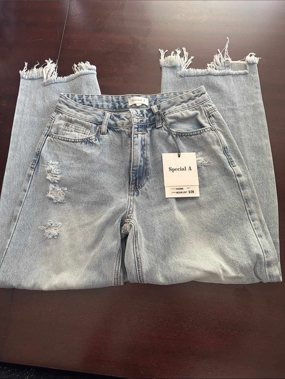 Special A Light Wash Frayed Hem Flare Jeans